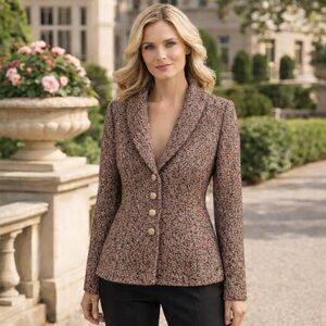 Joe Browns Tweed Blazer Brown Red Gold Button Peplum Jacket Women US6 #WJ086A10
